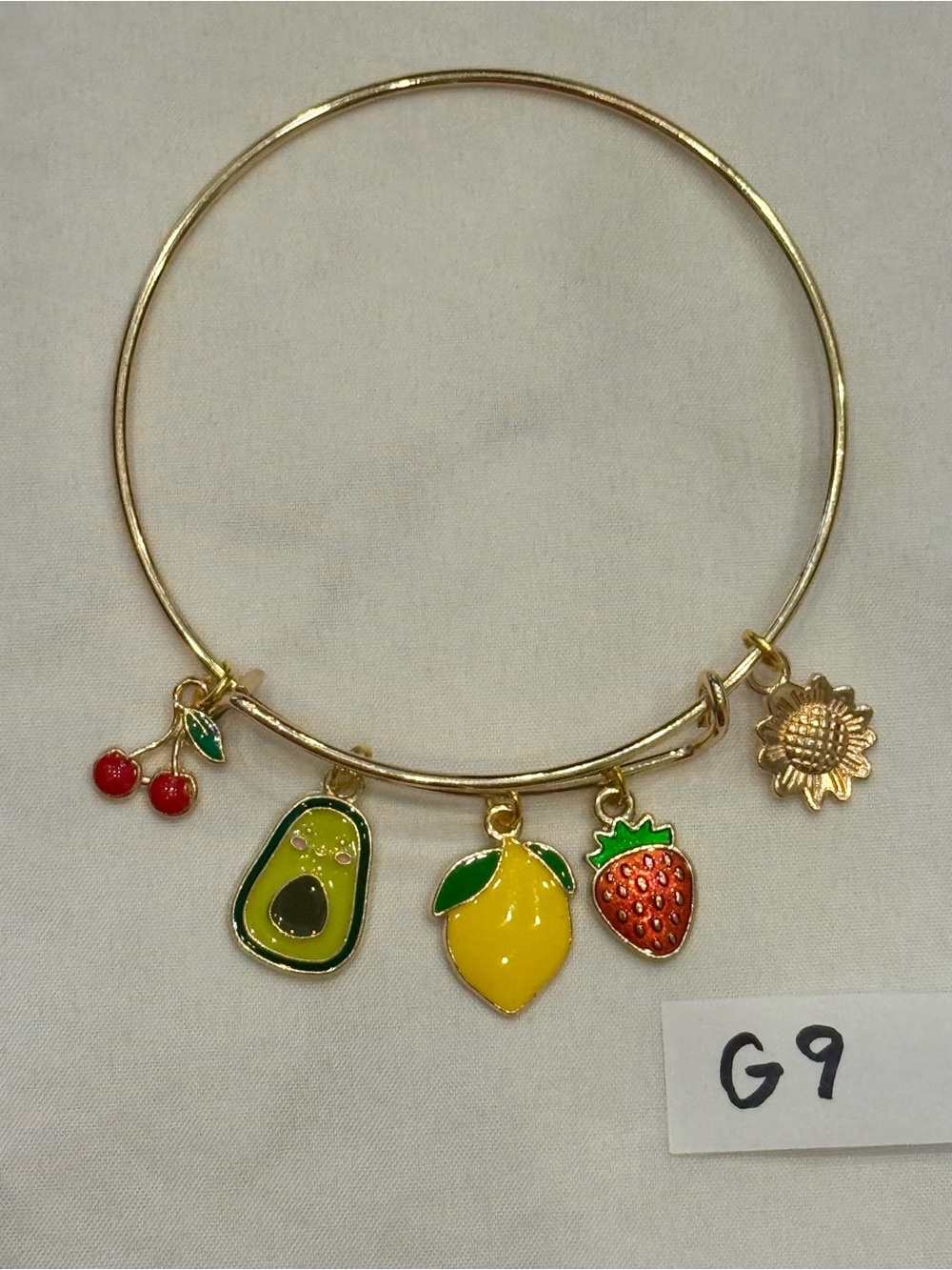 G9 Cherries Lemon Avocado Fruit Charm Bangle Bracelet